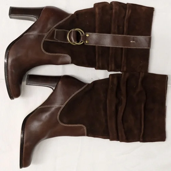 Vintage Nine West Suede Slouch Buckle Harness Boots - Picture 1 of 6